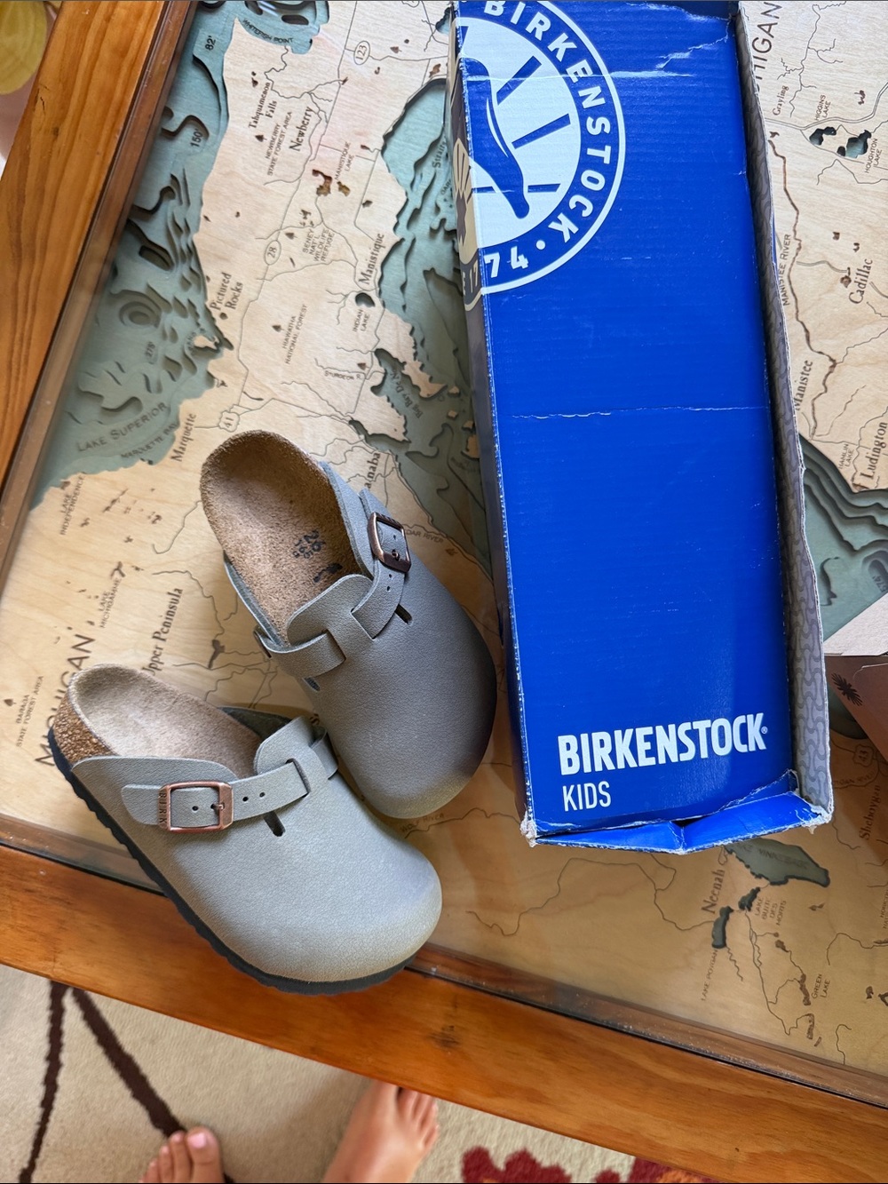 Birkenstock Kids Boston Clogs in Gray with Black Sole